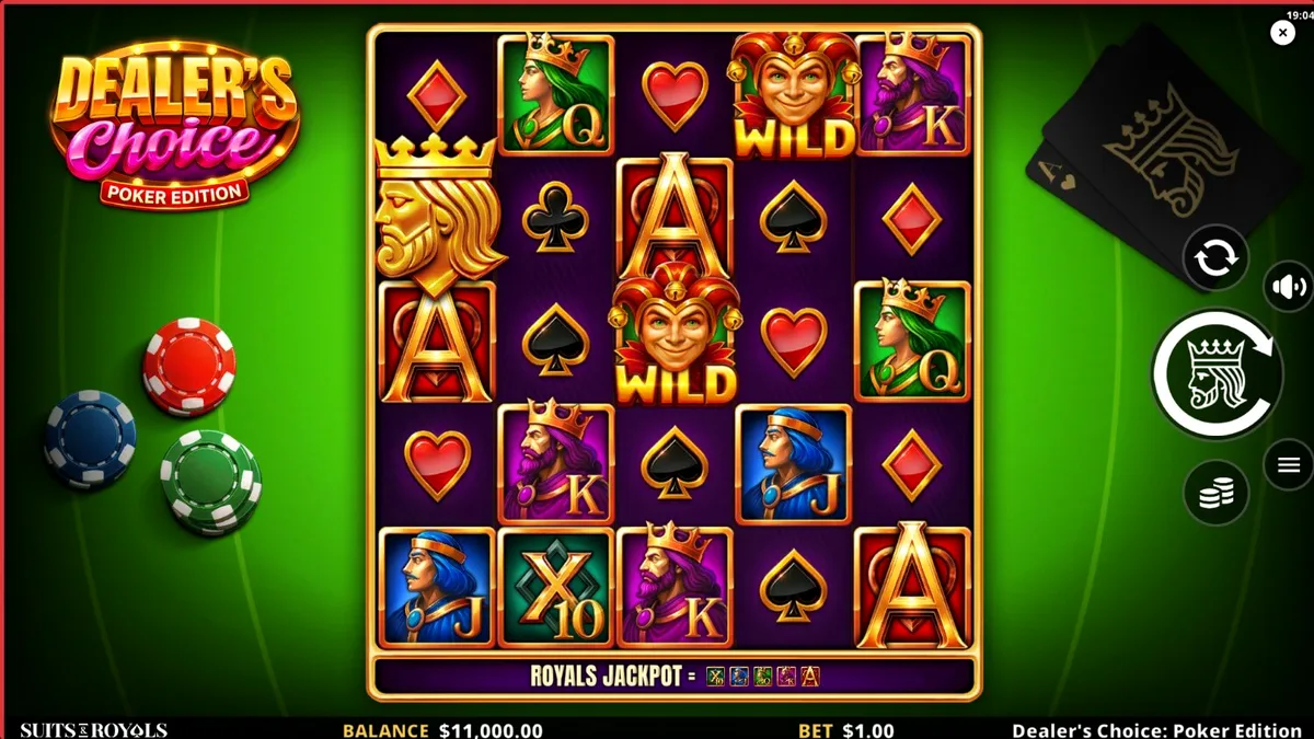 Dealer's Choice: Poker Edition slot machine interface na may poker theme