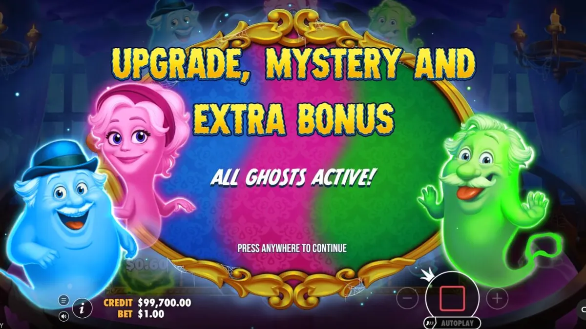 Great Ghosts! slot game interface na may cartoonish na tema ng multo